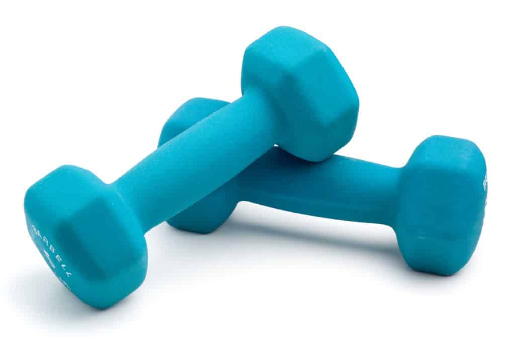 Two turqouise dumbbell weights